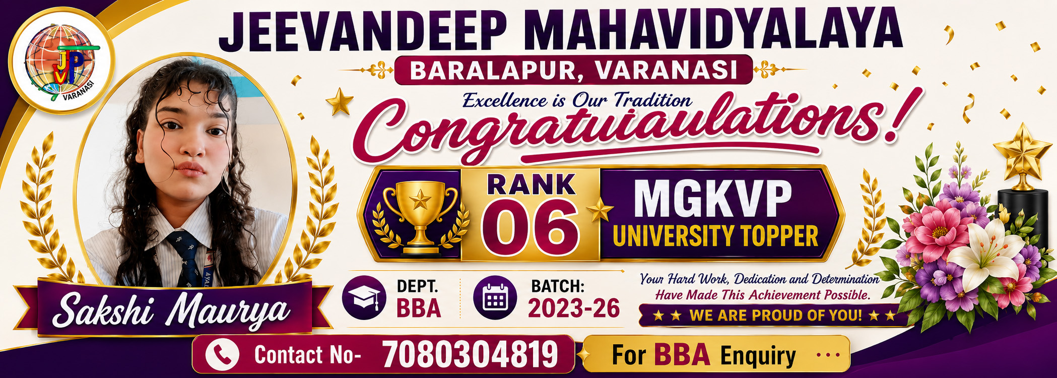 Sakshi Maurya MGKVP University Topper 